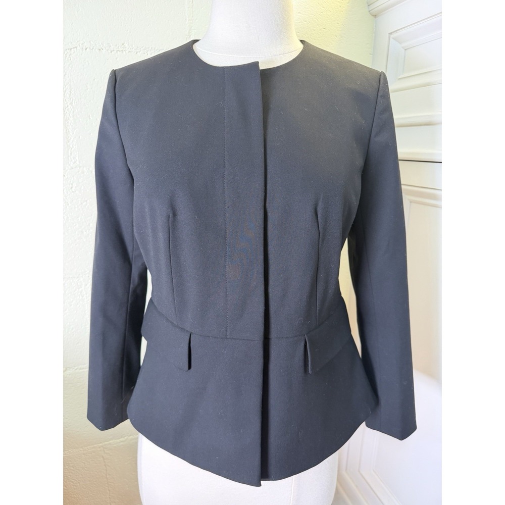 Ann Taylor Factory Black‎ Peplum Blazer Jacket Size 0 Collarless 3/4 Sleeve NWT
